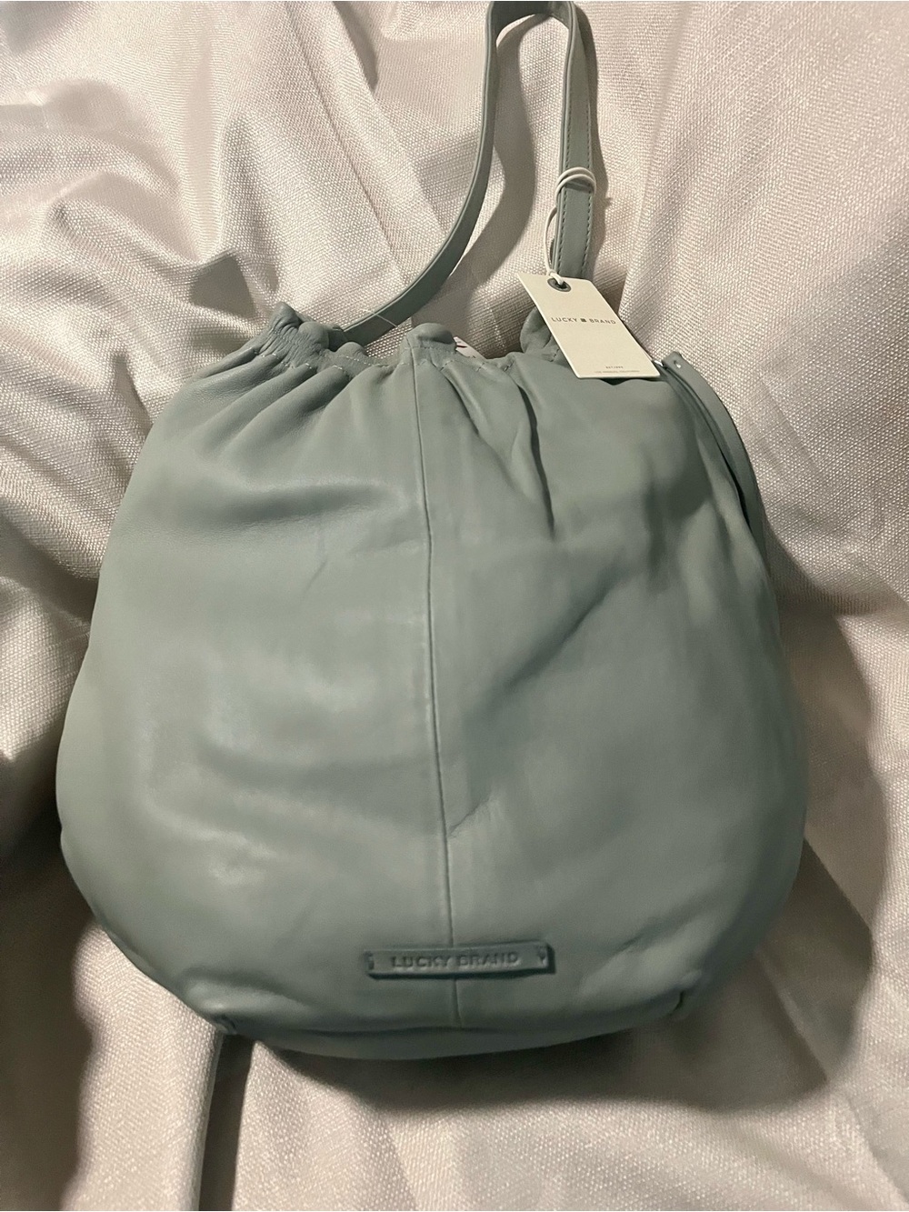 Lucky Brand Sage Green Leather Drawstring Shoulder Bag - Picture 2 of 6